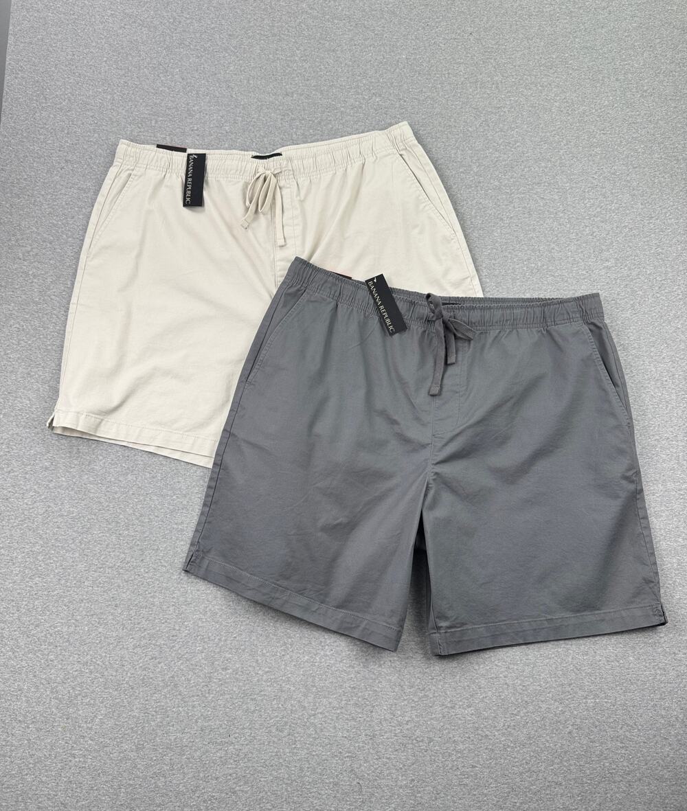 NWT Lot of 2 Banana Republic Mens XXL Pull-On Shorts Khaki Gray Stretch Cotton